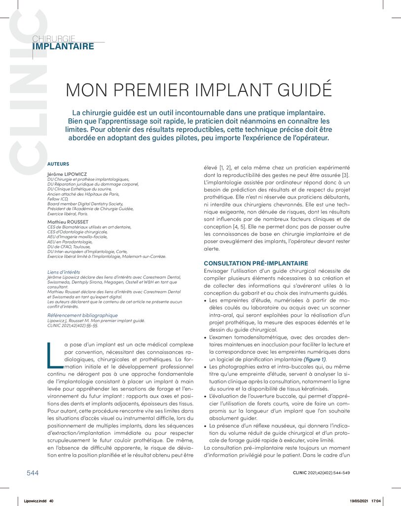 thumbnail of Mon premier implant guide